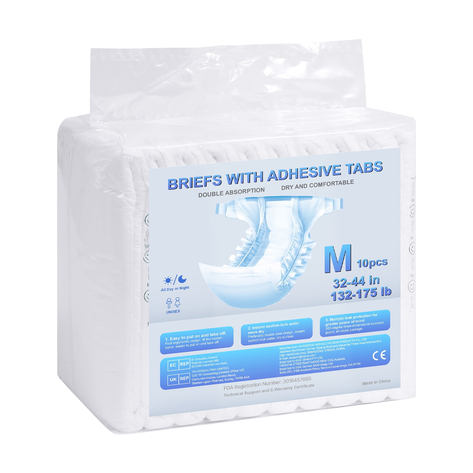 KFFKFF Adult Briefs with Tabs, Highly Absorbent Incontinence Diapers for Men and Women, Disposable with Leakproof 3D Guard & Wetness Indicator - Medium Size, 40 Pieces (4 Packs of 10)
