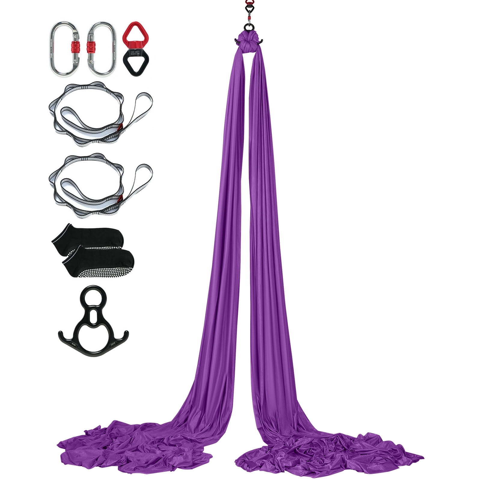 KFFKFF Aerial Silk & Yoga Swing, Aerial Yoga Hammock Kit, Nylon, 9×3.06 yards, Purple