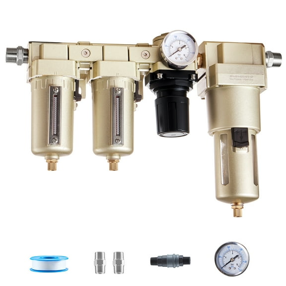 KFFKFF Air Compressor Filter Regulator Set, 1/2" NPT 3-Stage System with 25μm, 5μm, and 0.3μm Filters, Oil-Water Separator, Semi-Automatic Drain, and 175 PSI Maximum Pressure