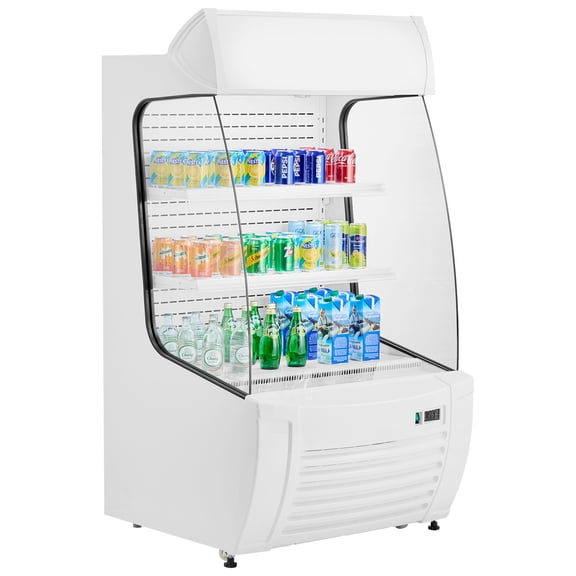 KFFKFF Air Curtain Merchandiser, Dual-Level Shelving Business Fridge, Quick Access Display Chiller with LED Promotional Light, Suitable for Eateries, Shops, Workplaces, 12.7 cubic feet