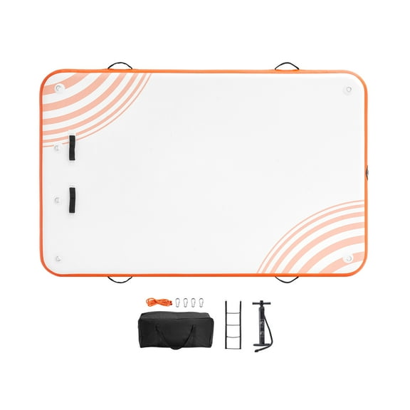KFFKFF Air-Filled Floating Station, 8 x 5FT Buoyant Dock Pad, Anti-Slip Aquatic Floating Mat with Compact Transport Sack & Removable Steps, Buoyant Island Platform for Pool, Beach, and Sea