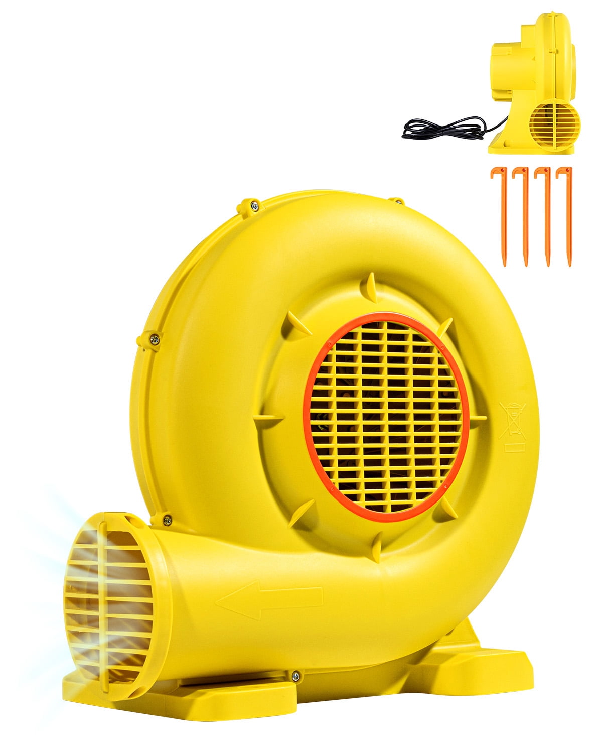 KFFKFF Air Pump, 680\u0026750W, 1.0HP Inflatable Structure Fan, Commercial Grade Blower for Inflatables, 3400RPM Electric Air Fan Ideal for Bouncy Structures, Water Slides, Yellow