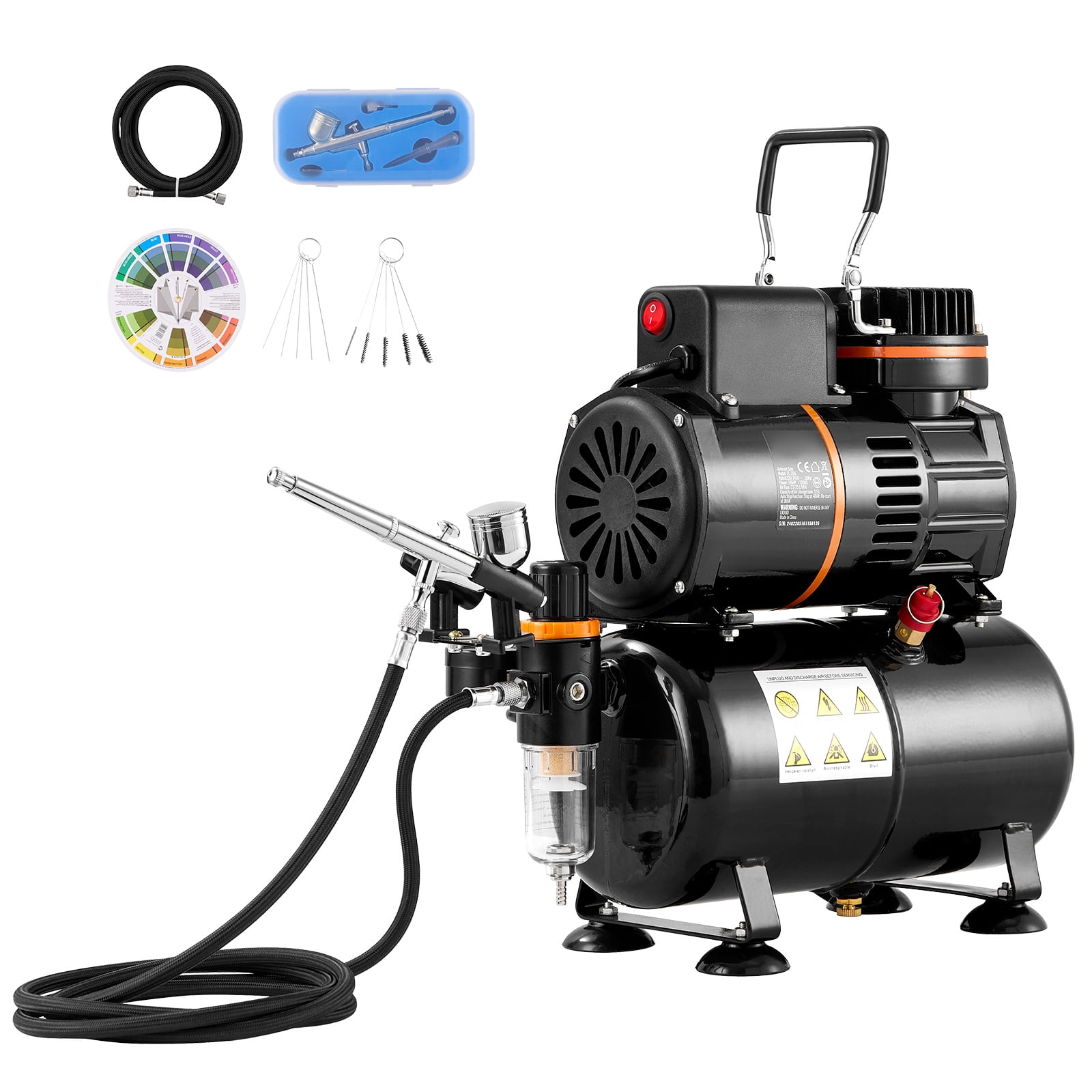 KFFKFF Airbrush Ensemble, Compressor System with Twin Fans and 3.5L Air Reserve Tank, Air Brush Kit featuring 0.3 mm Nozzle Airbrush, Stand, Palette for Color Blending, Set of Brushes for Cleaning