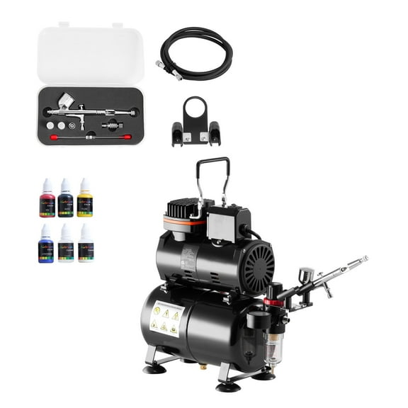 KFFKFF Airbrush Kit with Compressor and Tank, 1/6 HP, Dual-Action Airbrush with 3 Nozzles, Acrylic Paint, Quiet Operation, Ideal for Cake Decoration, Model Crafting, and Nail Design
