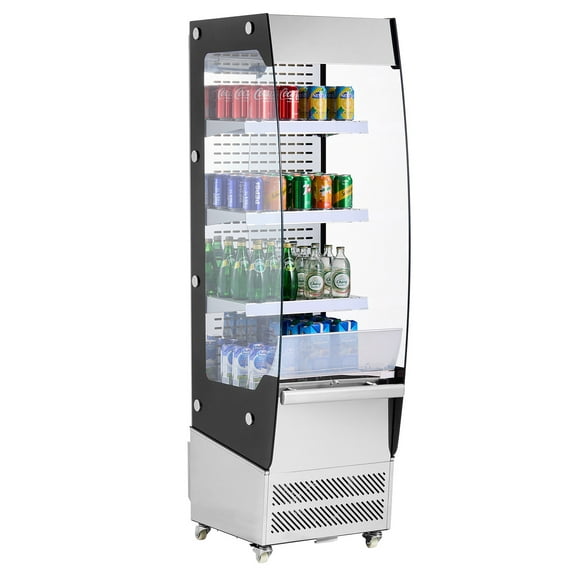 KFFKFF Airy Merchandiser, Triple-Layered Business Fridge, Accessible Display Chiller with Air Veil, 4 Rotating Casters, Illuminated by LED, Suitable for Eateries, Shops, Workplaces, 7.8 Cubic Feet