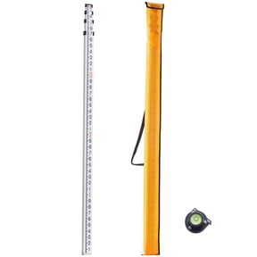 KFFKFF Aluminum Measuring Rod, 14-Foot Telescopic Survey Tool with 6 Sections, Double-Sided Scale in 1/10 ft, Leveling Stick with Bubble Level and Carrying Bag for Construction and Flooring