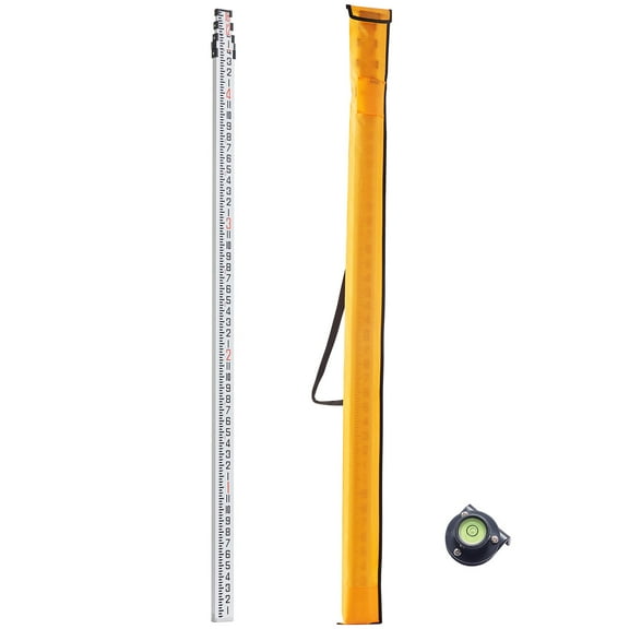 KFFKFF Aluminum Measuring Rod, 16-Ft/8ths, 4-Part Extendable Survey Stick, Dual-Sided 1/8in Scale, Aluminum Construction Level Rod with Bubble Level & Portable Bag for Residential & Commercial Use