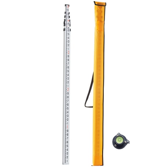KFFKFF Aluminum Measuring Stick, 20ft/10ths, 6-Part Extendable Rod, Dual-Sided 1/10ft Scale, with Bubble Level & Carry Case for Residential & Commercial Construction