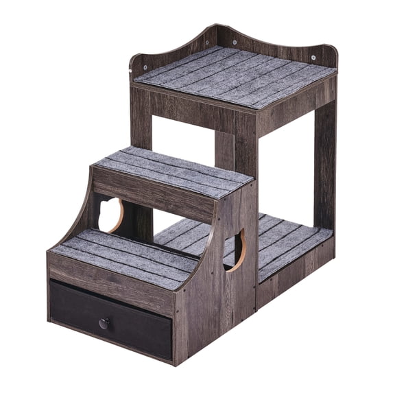 KFFKFF Animal Double-Deck Bed with Detachable Steps, Canine/Feline Observation Spot with Compartment, Tiered Bedside Lounger for Dogs, Compact Pet Resting Area, For Indoor Placement (Gray)