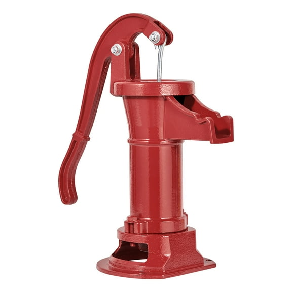 KFFKFF Antique Cast Iron Manual Water Pump, 25 ft Max Lift, Hand-Operated Design with 1-1/4 in NPT Connection, Easy to Install for Gardens, Ponds, Backyards, and Farms, Red