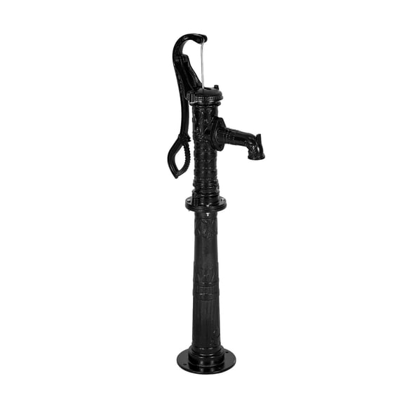 KFFKFF Antique Cast Iron Manual Water Pump with Extended Base, 20 ft Max Lift, NPT 1-1/4 in Connection, Simple Setup for Outdoor Use in Gardens, Ponds, Yards, and Farms, Black