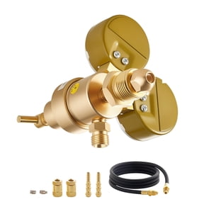 KFFKFF Argon CO2 Regulator with Gauges, Welding Gas Regulator for TIG/MIG Applications - Includes 8.2FT Rubber Hose, 0-60 SCFH Flow Rate, 0-4000 PSI Inlet Pressure, CGA580 Connection
