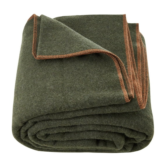 KFFKFF Army Green Outdoor Blanket, Size 64" x 88", Composed of 80% Wool, Resistant to Water and Wind, Fireproof, Ideal for Outdoor Activities, Picnics, Trekking, Sporting Events, and Journeys