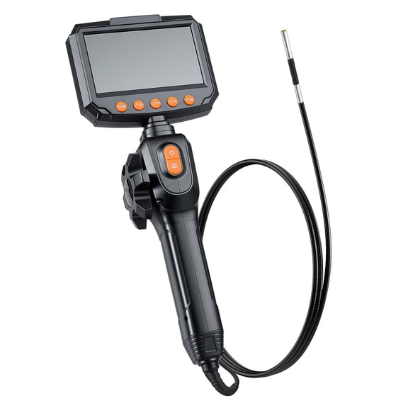 KFFKFF Articulating Borescope with 0.15" Slim Lens, Two-Way Adjustable Endoscope with Light, 4.3" IPS Display, 1280 x 720 HD Lens, 8X Zoom Inspection Camera for Automotive and Confined Spaces