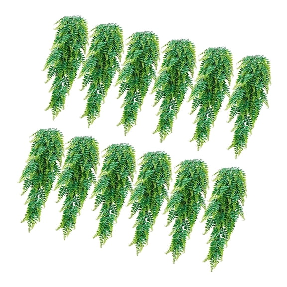 KFFKFF Artificial Ferns, 12 Pcs Fake Hanging Boston Fern Bush Plant with 32-Inch Length, Plastic Faux Greenery for Indoor and Outdoor Decoration, Suitable for Wall, Wedding Party, Home, Porch
