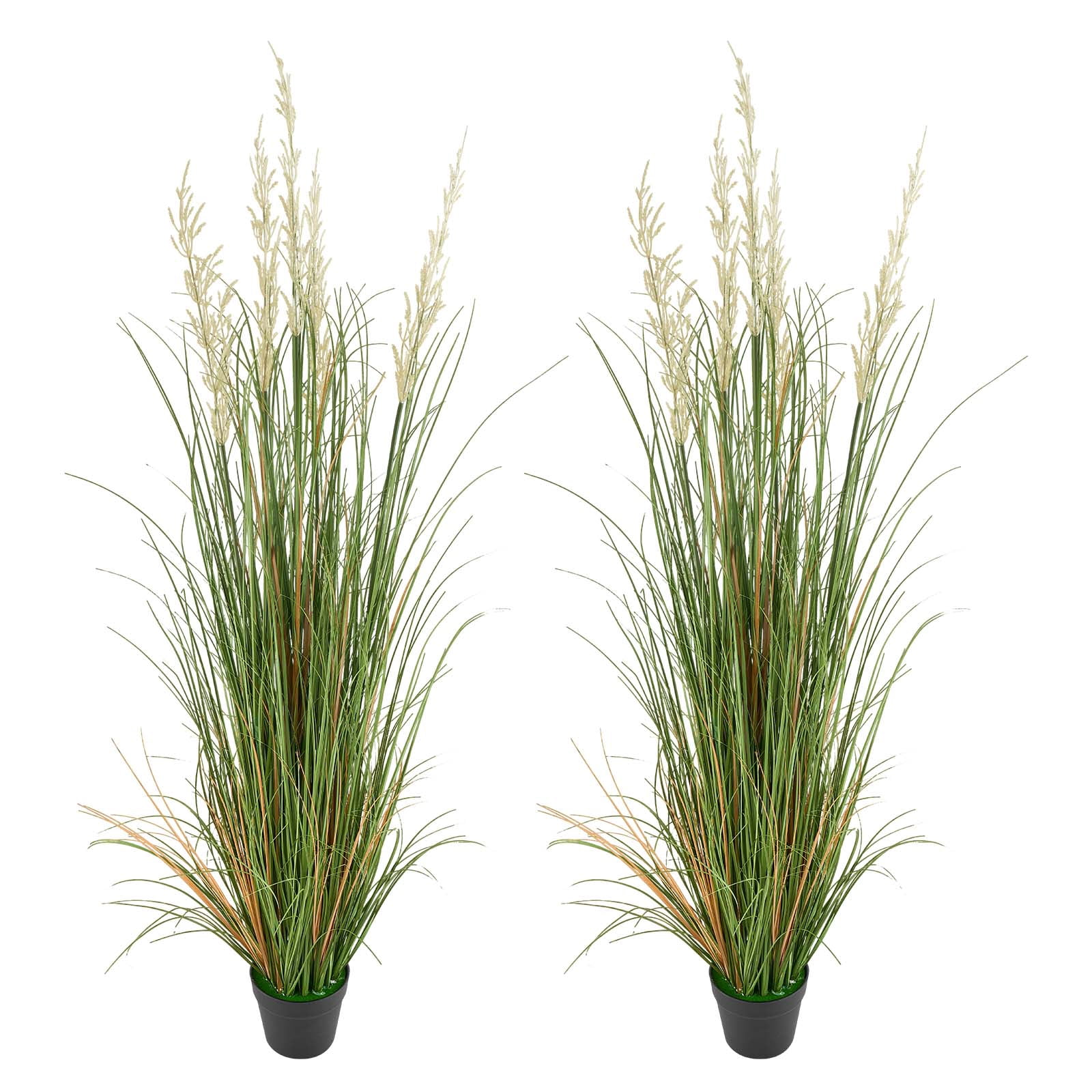 KFFKFF Artificial Grass Plant, 2 Pack 59-Inch Faux Reed Flower Grass in Pot, Durable PVC Fake Greenery Shrubs for Indoor and Outdoor Decoration, Ideal for Home, Garden, Office, or Housewarming Gift