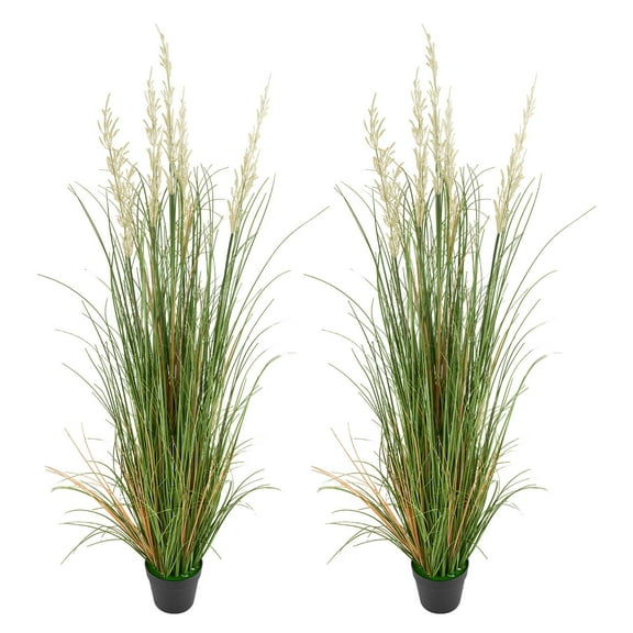KFFKFF Artificial Grass Plant, 2 Pack 59-Inch Faux Reed Flower Grass in Pot, Durable PVC Fake Greenery Shrubs for Indoor and Outdoor Decoration, Ideal for Home, Garden, Office, or Housewarming Gift