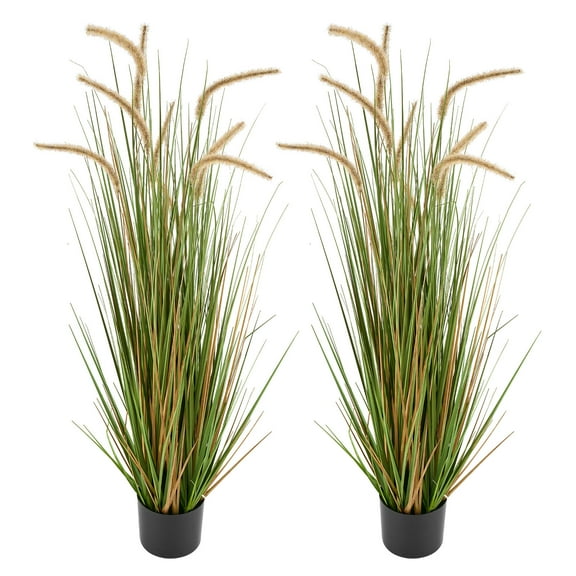 KFFKFF Artificial Grass Plant, Set of 2, 47-Inch Horsetail Reed Grass in Pots, Durable PVC Faux Greenery for Indoor and Outdoor Use, Ideal for Home, Garden, Office, or Room Décor