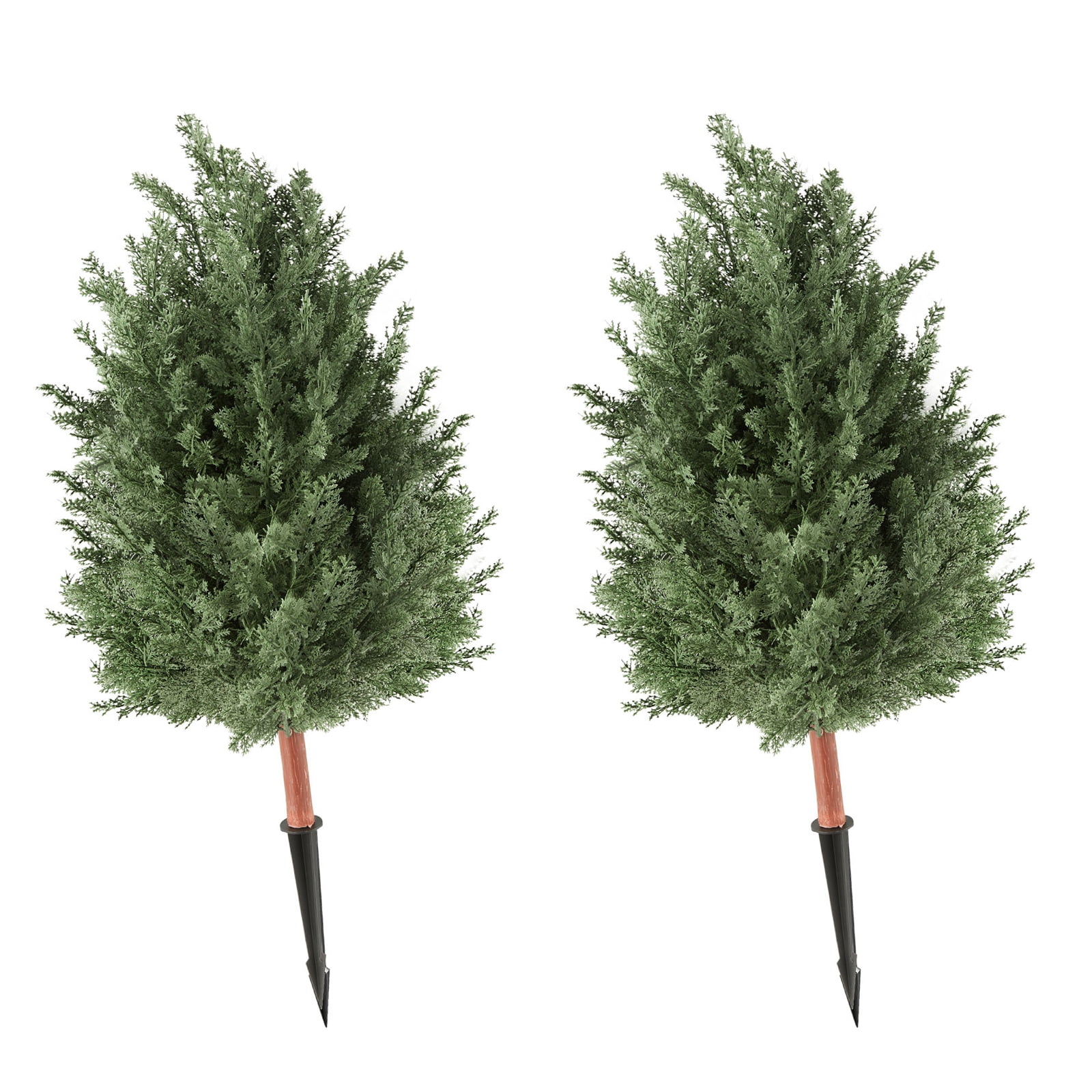 KFFKFF Artificial Topiary Cedar Bush 3 Ft Set of 2 Greenery Faux Shrubs, PE Decorative Trees with Ground Spikes, Indoor & Outdoor Green Plants for Entryway, Porch, Balcony, Patio, Garden