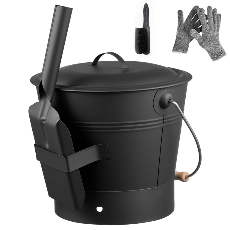 ASH ブラック フリンジ サンダル　箱付き KFFKFF Ash Bucket Set with Lid, Shovel, Broom, and Gloves, Metal