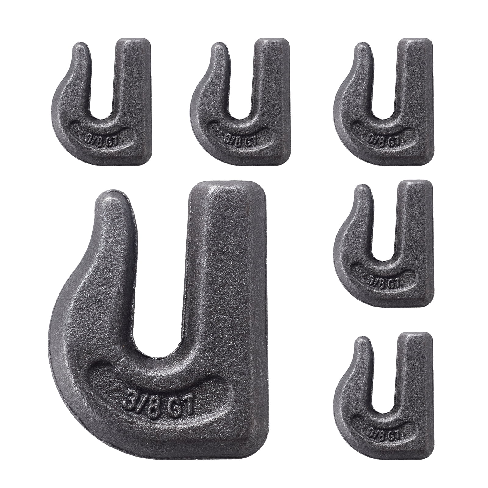 KFFKFF Attachable Chain Hooks, 3/8" Robust Tow Hook G70, Crafted from Forged Steel, Set of 6, Suitable for Tractor Bucket, Crane, Chain Hoist, Forklift, Peak Break Strength of 15,000 lbs