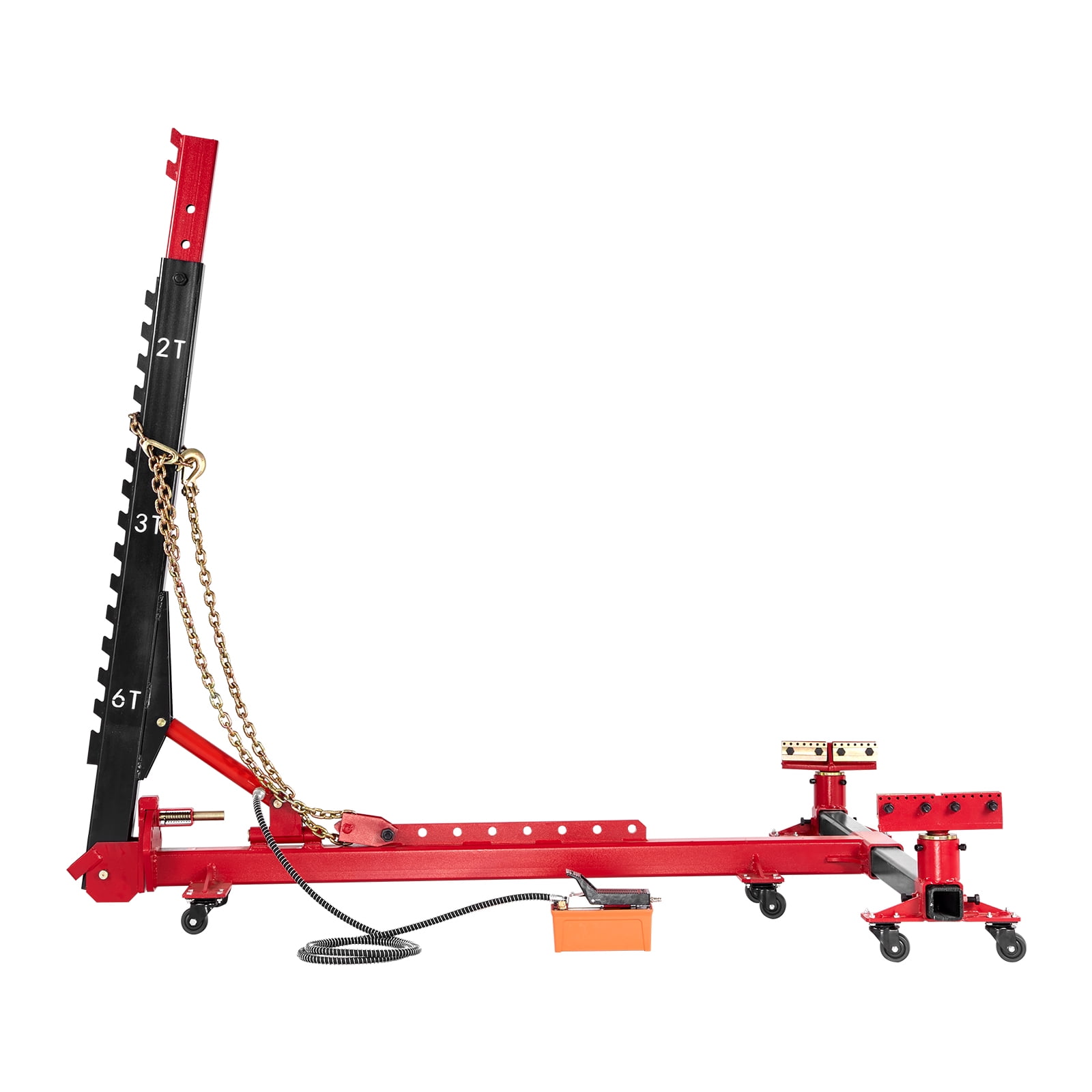 KFFKFF Auto Body Frame Puller Straightener, 6T Tension Car Body Repair Equipment with Hydraulic Foot Pump & Swivel Post, Includes 16 Tools for Car Body Repair
