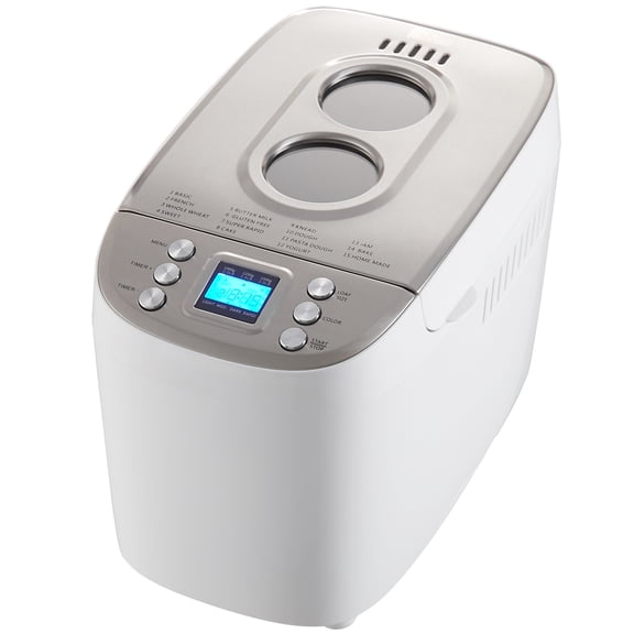 KFFKFF 15-in-1 Automatic Bread Maker, 3LB Programmable Bread Machine, Nonstick Ceramic Pan, Gluten-Free & Whole Wheat Mode, 3 Loaf Sizes, 3 Crust Shades, White