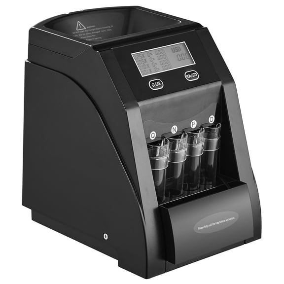 KFFKFF Automatic Coin Sorter and Counter for USD Coins, Handles 4 Denominations, Includes LCD Display, 200-Coin Capacity, with Coin Tubes and Storage Boxes