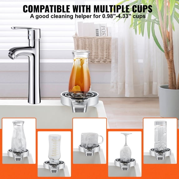 KFFKFF Automatic Glass Rinser ABS Cup Cleaner Cup Washer 10 Water Jets Coffee Cup Washing Tools Kitchen Sink Pitcher Washer for Bar Home Household
