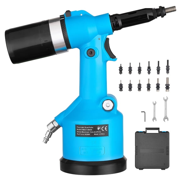 KFFKFF Automatic Pneumatic Rivet Nut Gun Kit with 13 Interchangeable SAE & Metric Heads, 5620LBS Pulling Force, Air Rivet Nut Tool for Automotive, Construction, and Industrial Applications