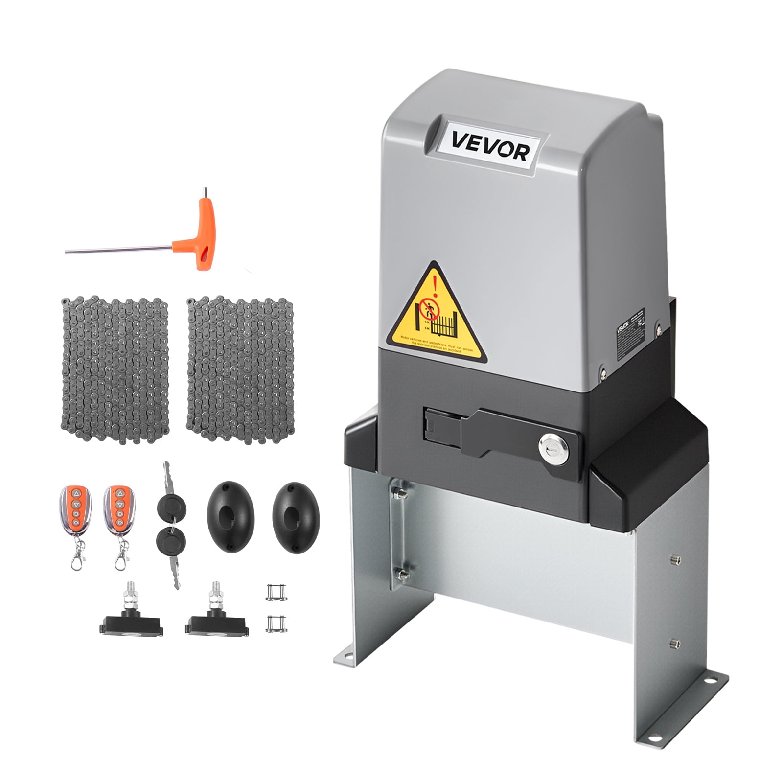 KFFKFF Automatic Sliding Gate Opener, 1200W Electric Motor for Gates up to 65.6ft and 5732lbs, Chain Drive System with Infrared Sensor & 2 Remote Controls, Driveway Entry Gate Operator