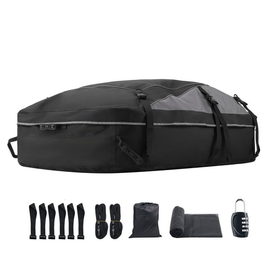 KFFKFF Automobile Roof-Top Cargo Bag, 21 Cubic Feet Capacity, Suitable for All Vehicles with or without Racks, Comprised of 100% Waterproof 900D Oxford Fabric, Includes Lock, Anti-Skid Mat