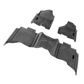 KFFKFF Automotive Floor Mats, Compatible with Dodge Ram 1500/2500/3500 Crew Cab, 2013-2018/2019-2022 Models, 3-Piece Front and Rear Liners, Durable All-Weather TPE Truck Floor Mats, Black