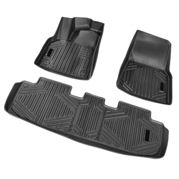 KFFKFF Automotive Floor Mats for Tesla Model Y 2021-2024, 3-Piece Set for Front and Rear Rows, Durable TPE Material, All-Weather Protection, Custom Fit SUV Liners, Easy to Clean, Black