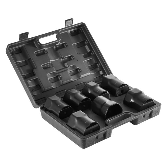 KFFKFF Axle Nut Impact Socket Set, 1/2" Drive, 7-Piece, SAE & Metric, 6-Point, Compatible with Ford, Dodge, Toyota, Includes Case for Easy Removal & Installation