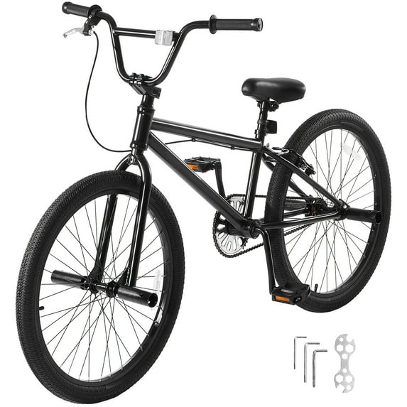 KFFKFF BMX Bicycle, 24-Inch Wheel Stunt Cycle, BMX Racing Cycle with 4 Pegs, Suitable for Novice to Skilled Riders, BMX Bikes for Teens and Adults, Robust Hi-Ten Steel Frame, Simple Assembly