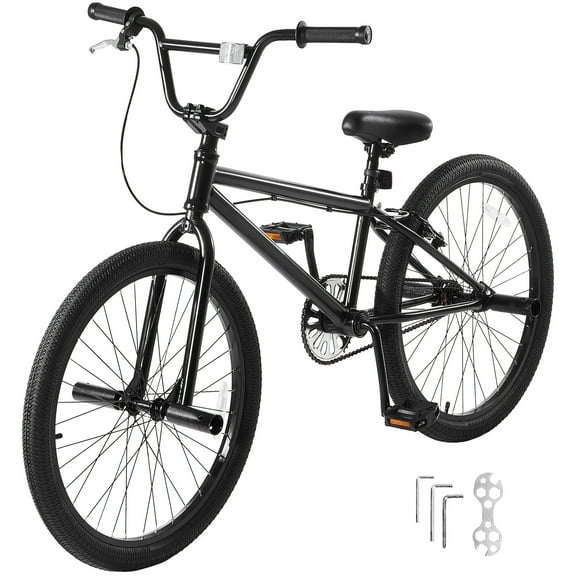 KFFKFF BMX Bicycle, 24-Inch Wheel Stunt Cycle, BMX Racing Cycle with 4 Pegs, Suitable for Novice to Skilled Riders, BMX Bikes for Teens and Adults, Robust Hi-Ten Steel Frame, Simple Assembly