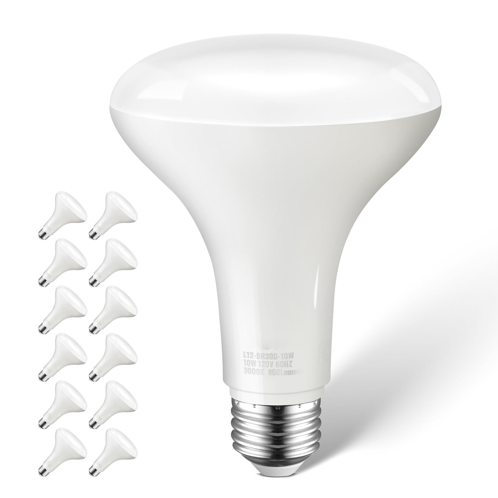 KFFKFF BR30 Spotlight Bulb, Set of 12 Indoor LED Spotlights, 850 Lumens LED Spotlight Bulbs, E26 Regular Base, 3000K Cozy Light, 15,000 Hour Lifespan, Continuously Adjustable Inbuilt Can Light Bulbs