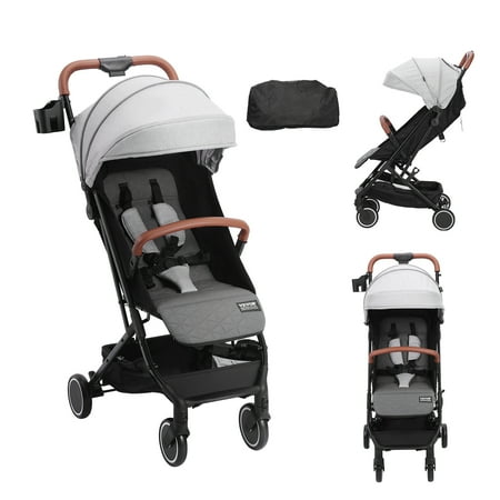 KFFKFF Baby Stroller, Stroller for Newborn One-Click Folding Umbrella Stroller Lightweight Travel Stroller for Baby, Light Grey