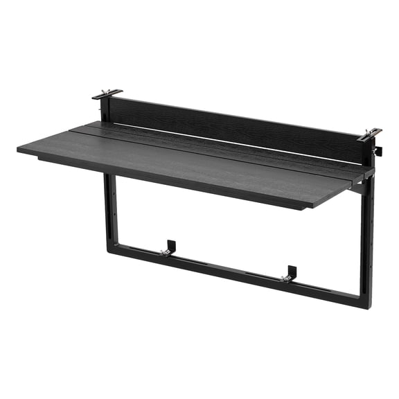 KFFKFF Balcony Hanging Table 31.3" x 15", 60 lbs Folding Railing Bar Table for Outdoor Patio, Garden, or Deck, Compatible with 0-3.5" Rails, 5 Adjustable Heights, Sturdy Wood-Plastic Composite Design
