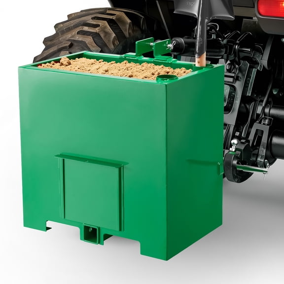 KFFKFF Ballast Box for 3-Point Category 1 Tractors, 800 lbs Capacity, Equipped with 2-Inch Hitch Receiver, Robust Steel Construction, 5 ft Large Volume Loader Attachment with Sliding Door, Green