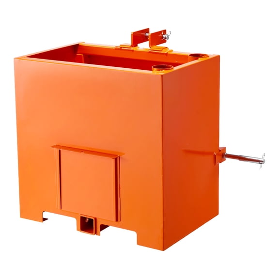KFFKFF Ballast Box for 3-Point Category 1 Tractors, 800 lbs Capacity, Includes 2-Inch Hitch Receiver, Durable Steel Construction with 5 ft Large Volume and Sliding Door, Orange
