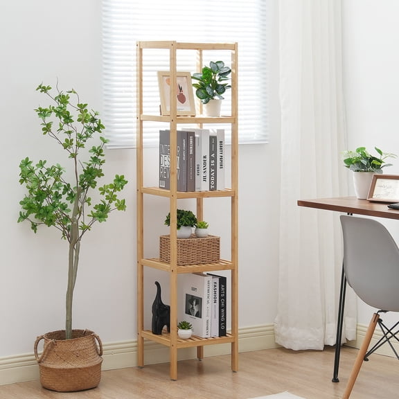 KFFKFF 5-Tier Corner Stand, 57.8" Wooden Bookshelf for Bathrooms, Kitchens, and Homes, Eco-Friendly, Wood