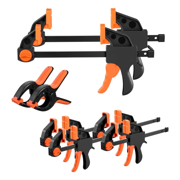 KFFKFF Bar Clamps for Woodworking, 8-Pack, 6" and 12", with Spring Clamps, One-Handed Clamp/Spreader, 154 lbs Load Capacity, Quick Release, Self-Locking Mechanism,Suitable for Wood and Metal Projects