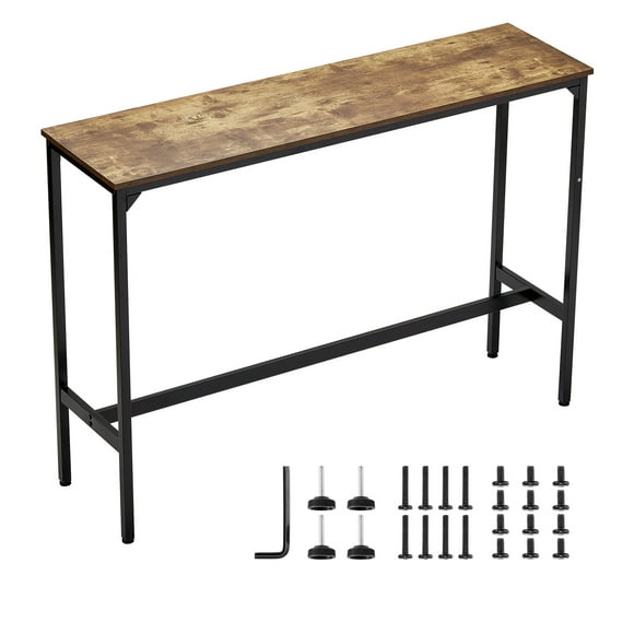 KFFKFF Bar Table with Sturdy Metal Frame, High Top Pub Design, Slim Long Kitchen Dining Table, Cocktail Counter Height Desk, Simple Assembly, 55x15x39 in, Ideal for Living Room Gatherings