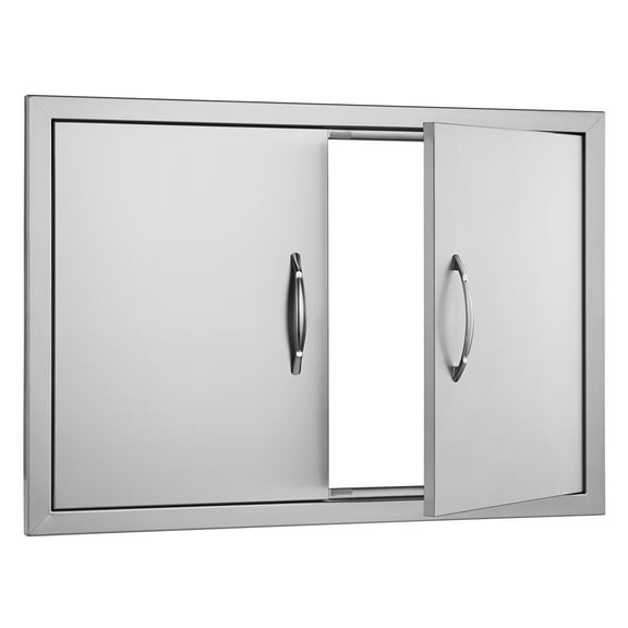 KFFKFF Barbecue Access Door, 30W x 21H Inch Dual Exterior Kitchen Door, Stainless Steel Recessed Door, Wall Vertical Door with Grips, for Barbecue Island, Grill Station, Outdoor Cupboard