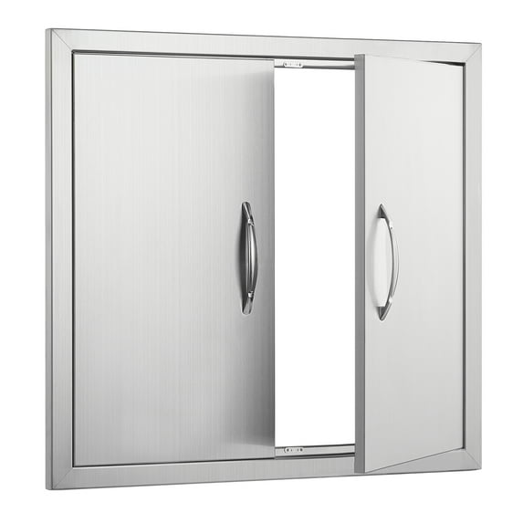 KFFKFF Barbecue Access Portal, 26W x 24H Inch Twin Exterior Culinary Gateway, Stainless Steel Recessed Entry, Wall Oriented Portal with Grips, for Barbecue Nook, Grill Spot, External Locker