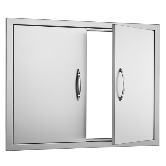 KFFKFF Barbecue Access Portal, 31W x 24H Inch Twin Exterior Cuisine Gateway, Stainless Steel Inset Passage, Dual Layer Vertical Entryway with Grips and Hangers, for Barbecue Nook, Grill Spot