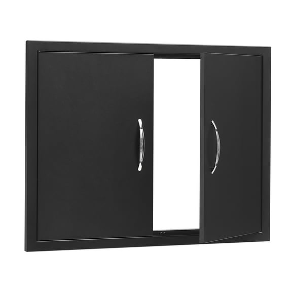 KFFKFF Barbecue Access Portal, Dimensions 31W x 24H Inch, Dual Exterior Cooking Area Entry, Chilled Plate Inset Door, Vertical Wall Entry with Grips, Suitable for Barbecue Island