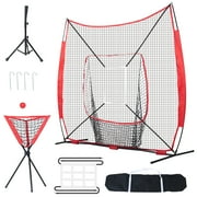 KFFKFF Baseball Softball Practice Net, 7x7 ft Hitting Batting Training Net for Baseball Softball Catching or Throwing with Multiple Accessories New Scholar Complete Kit